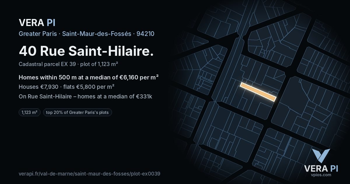 40 Rue Saint-Hilaire, Saint-Maur-des-Fossés at night – the plot lit, the parcels around coloured by the prices near them
