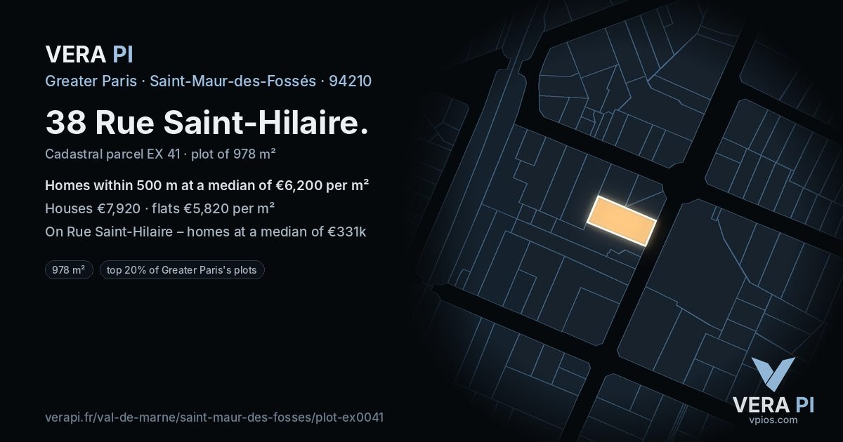 38 Rue Saint-Hilaire, Saint-Maur-des-Fossés at night – the plot lit, the parcels around coloured by the prices near them