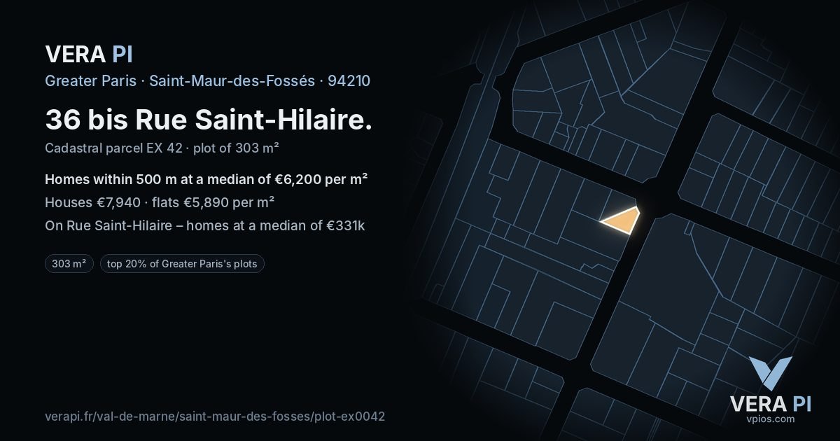 36 bis Rue Saint-Hilaire, Saint-Maur-des-Fossés at night – the plot lit, the parcels around coloured by the prices near them