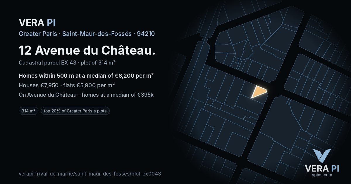 12 Avenue du Château, Saint-Maur-des-Fossés at night – the plot lit, the parcels around coloured by the prices near them