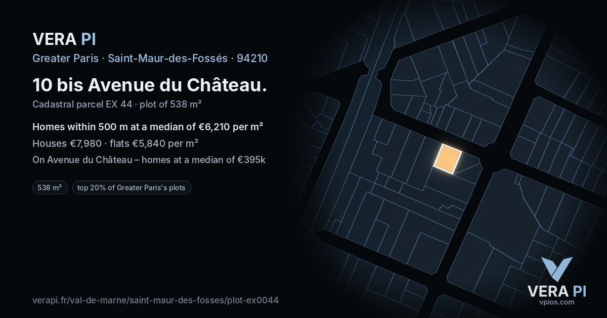 10 bis Avenue du Château, Saint-Maur-des-Fossés at night – the plot lit, the parcels around coloured by the prices near them