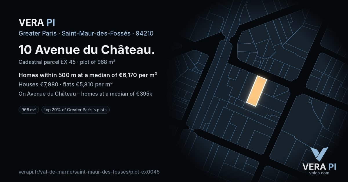 10 Avenue du Château, Saint-Maur-des-Fossés at night – the plot lit, the parcels around coloured by the prices near them