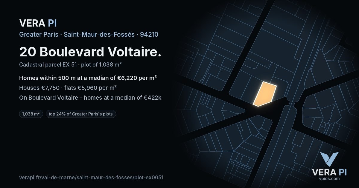 20 Boulevard Voltaire, Saint-Maur-des-Fossés at night – the plot lit, the parcels around coloured by the prices near them