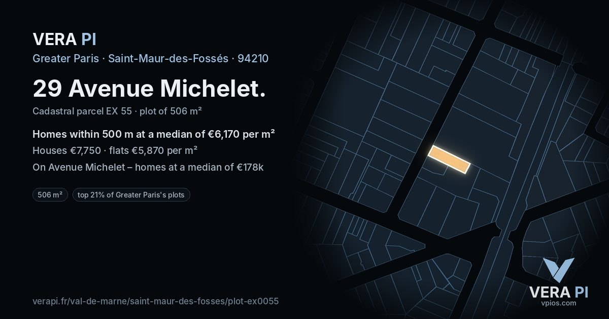 29 Avenue Michelet, Saint-Maur-des-Fossés at night – the plot lit, the parcels around coloured by the prices near them