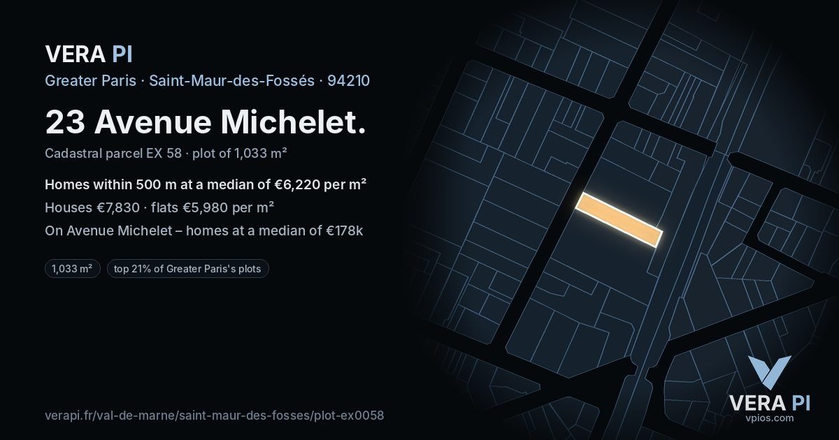 23 Avenue Michelet, Saint-Maur-des-Fossés at night – the plot lit, the parcels around coloured by the prices near them