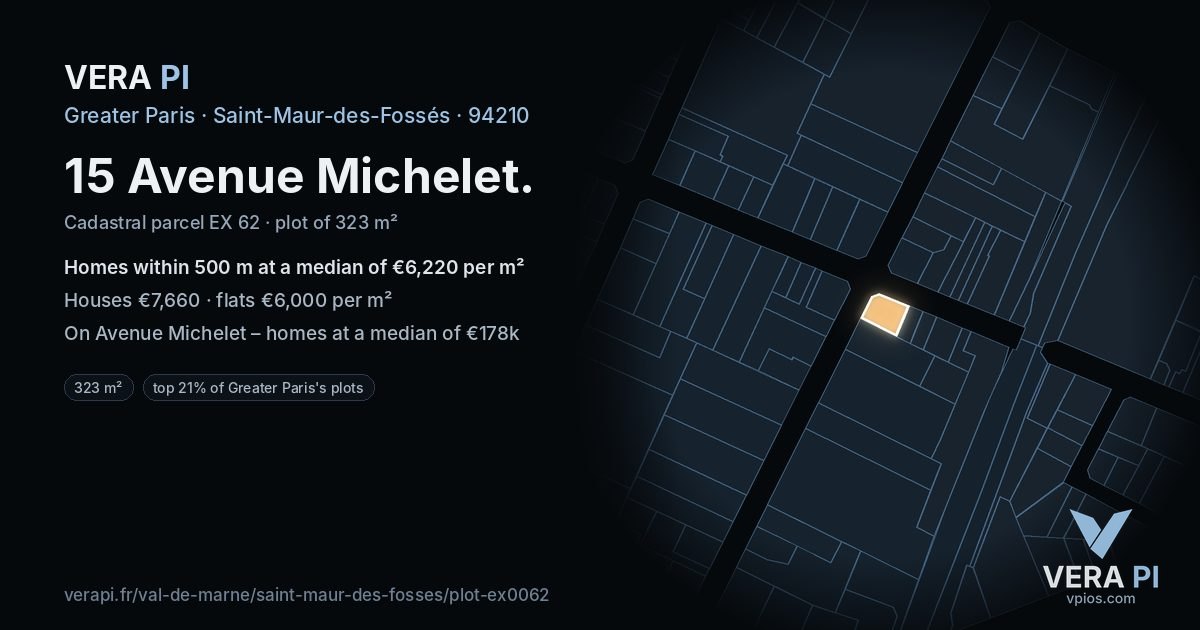 15 Avenue Michelet, Saint-Maur-des-Fossés at night – the plot lit, the parcels around coloured by the prices near them