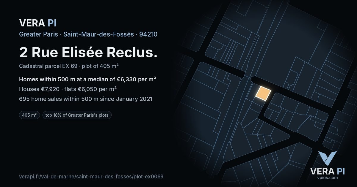 2 Rue Elisée Reclus, Saint-Maur-des-Fossés at night – the plot lit, the parcels around coloured by the prices near them
