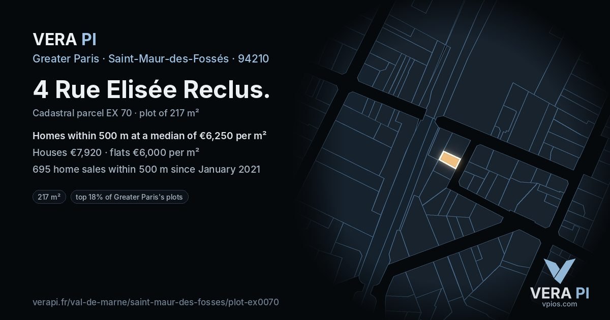 4 Rue Elisée Reclus, Saint-Maur-des-Fossés at night – the plot lit, the parcels around coloured by the prices near them