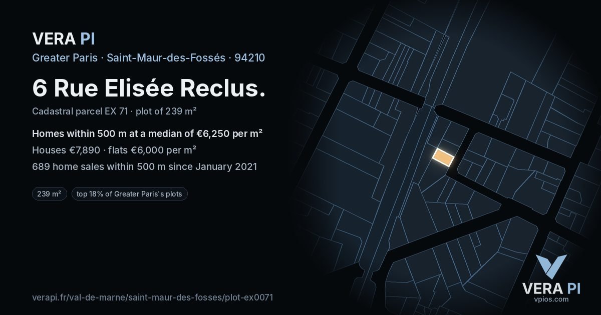 6 Rue Elisée Reclus, Saint-Maur-des-Fossés at night – the plot lit, the parcels around coloured by the prices near them