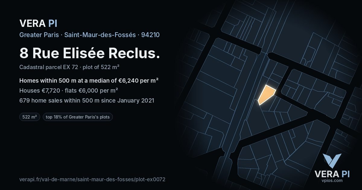8 Rue Elisée Reclus, Saint-Maur-des-Fossés at night – the plot lit, the parcels around coloured by the prices near them