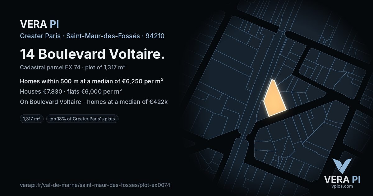 14 Boulevard Voltaire, Saint-Maur-des-Fossés at night – the plot lit, the parcels around coloured by the prices near them