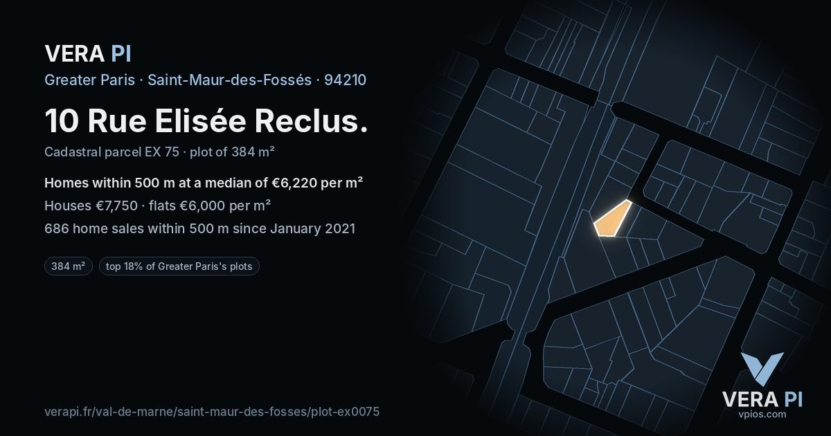 10 Rue Elisée Reclus, Saint-Maur-des-Fossés at night – the plot lit, the parcels around coloured by the prices near them