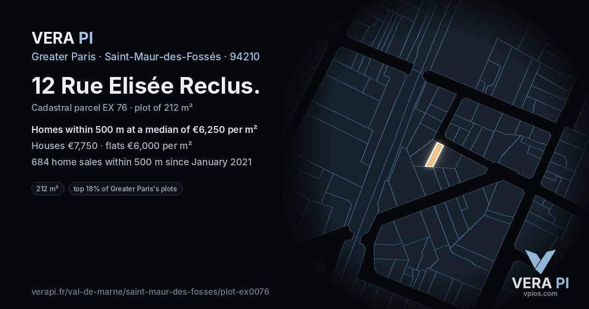 12 Rue Elisée Reclus, Saint-Maur-des-Fossés at night – the plot lit, the parcels around coloured by the prices near them