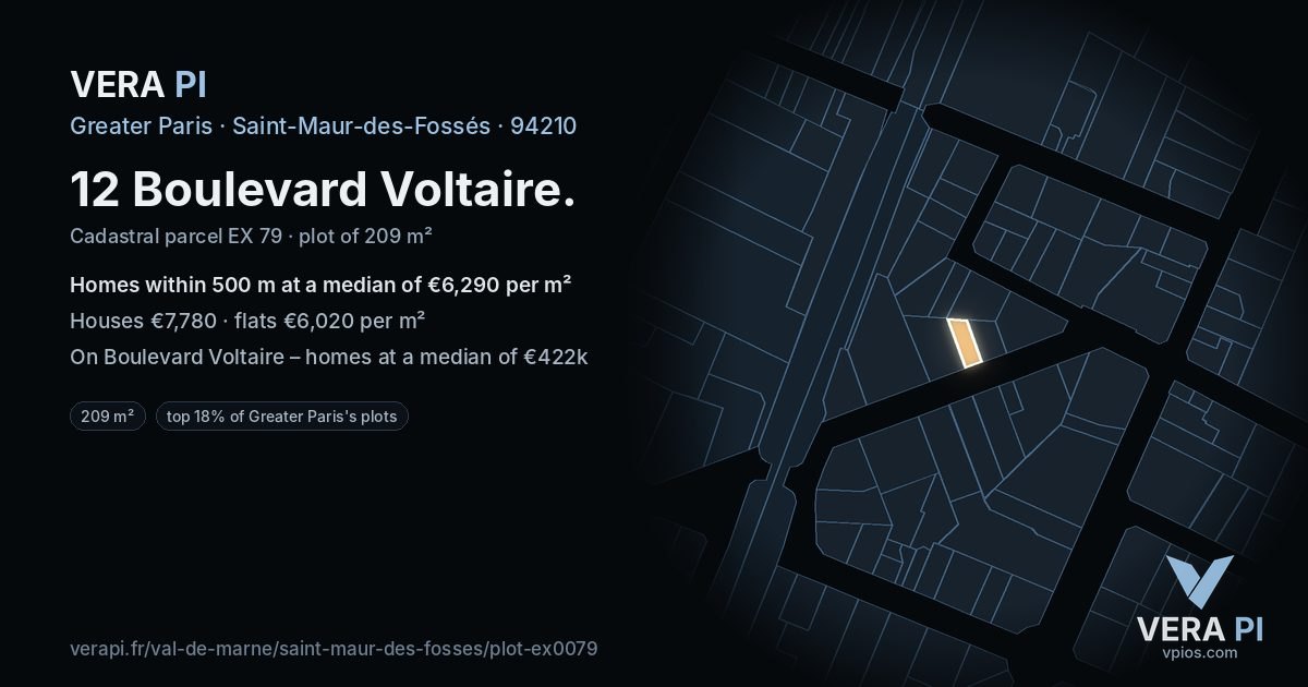 12 Boulevard Voltaire, Saint-Maur-des-Fossés at night – the plot lit, the parcels around coloured by the prices near them