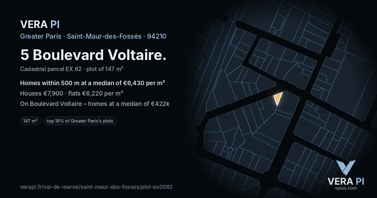 5 Boulevard Voltaire, Saint-Maur-des-Fossés at night – the plot lit, the parcels around coloured by the prices near them