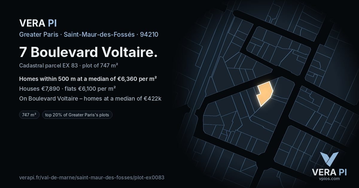 7 Boulevard Voltaire, Saint-Maur-des-Fossés at night – the plot lit, the parcels around coloured by the prices near them