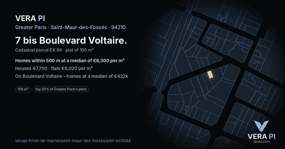 7 bis Boulevard Voltaire, Saint-Maur-des-Fossés at night – the plot lit, the parcels around coloured by the prices near them