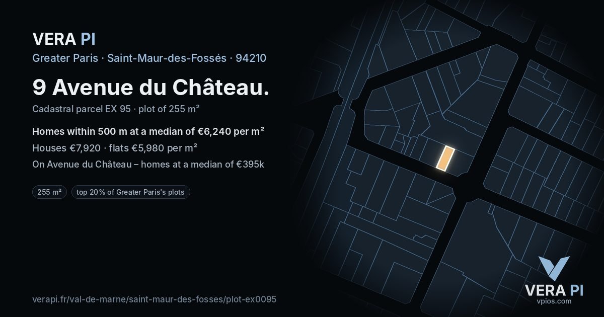 9 Avenue du Château, Saint-Maur-des-Fossés at night – the plot lit, the parcels around coloured by the prices near them