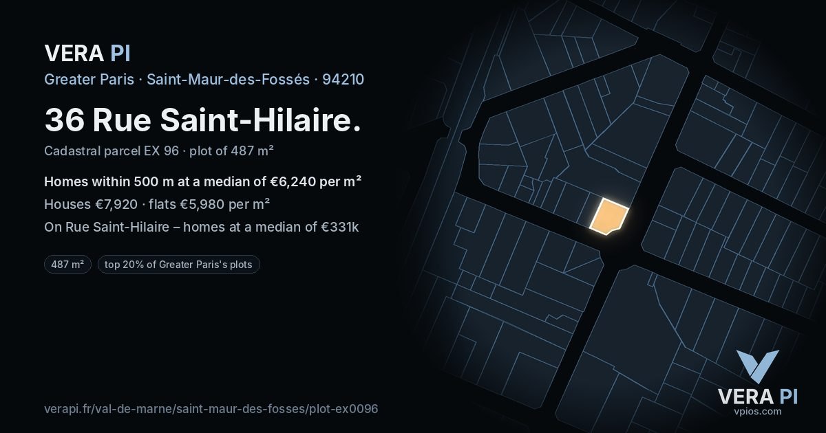 36 Rue Saint-Hilaire, Saint-Maur-des-Fossés at night – the plot lit, the parcels around coloured by the prices near them