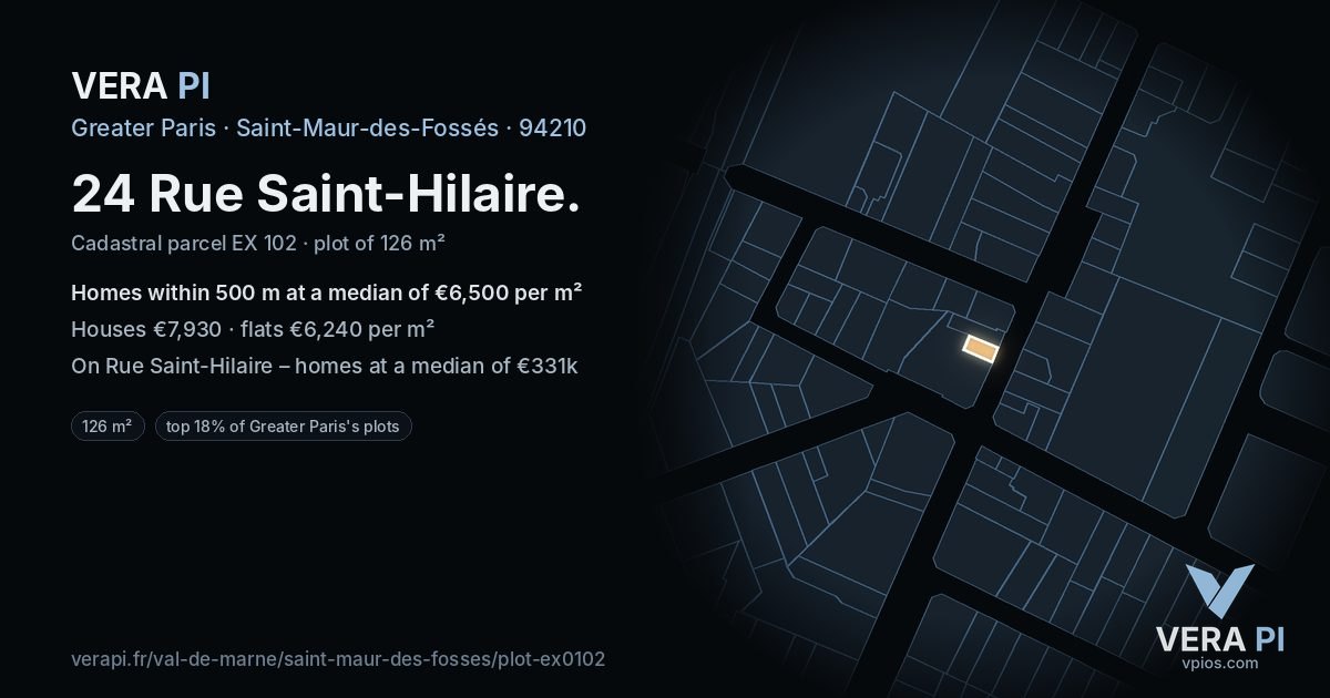 24 Rue Saint-Hilaire, Saint-Maur-des-Fossés at night – the plot lit, the parcels around coloured by the prices near them