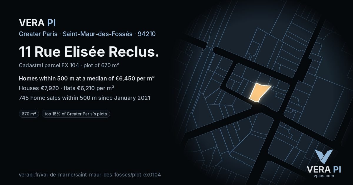11 Rue Elisée Reclus, Saint-Maur-des-Fossés at night – the plot lit, the parcels around coloured by the prices near them