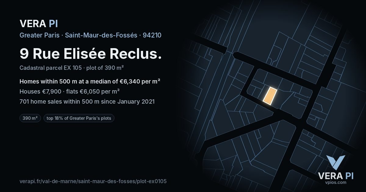 9 Rue Elisée Reclus, Saint-Maur-des-Fossés at night – the plot lit, the parcels around coloured by the prices near them