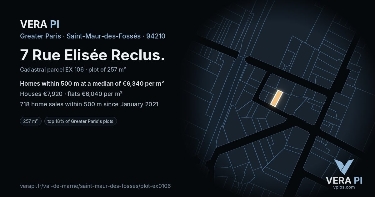 7 Rue Elisée Reclus, Saint-Maur-des-Fossés at night – the plot lit, the parcels around coloured by the prices near them