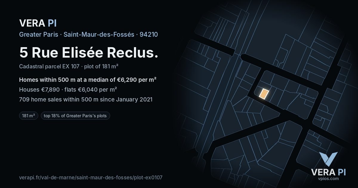 5 Rue Elisée Reclus, Saint-Maur-des-Fossés at night – the plot lit, the parcels around coloured by the prices near them