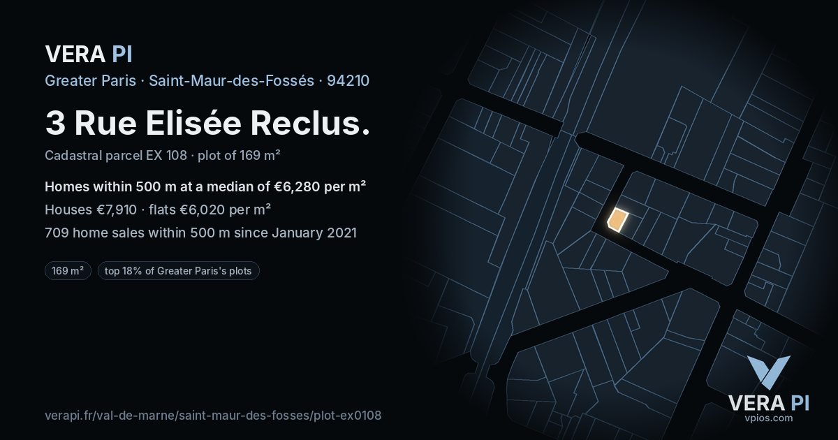 3 Rue Elisée Reclus, Saint-Maur-des-Fossés at night – the plot lit, the parcels around coloured by the prices near them