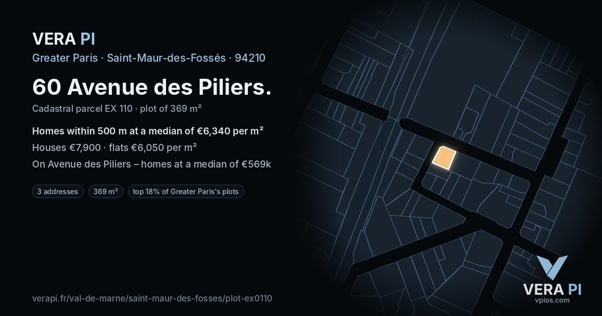 60 Avenue des Piliers, Saint-Maur-des-Fossés at night – the plot lit, the parcels around coloured by the prices near them