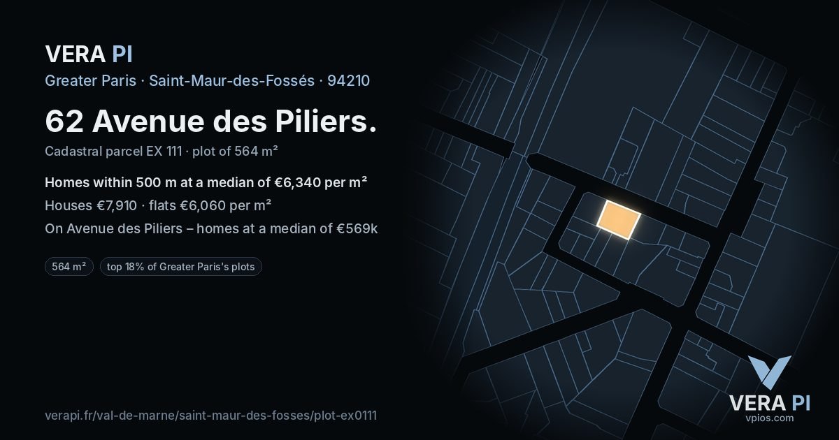62 Avenue des Piliers, Saint-Maur-des-Fossés at night – the plot lit, the parcels around coloured by the prices near them