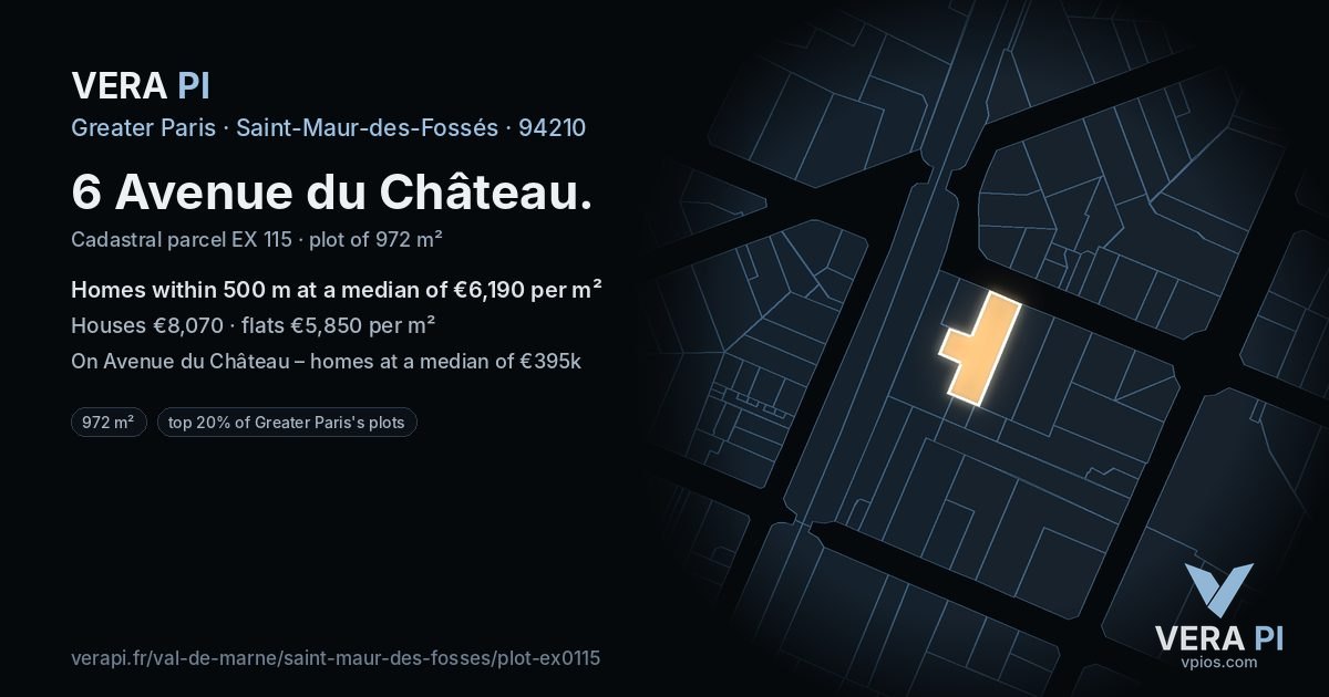 6 Avenue du Château, Saint-Maur-des-Fossés at night – the plot lit, the parcels around coloured by the prices near them