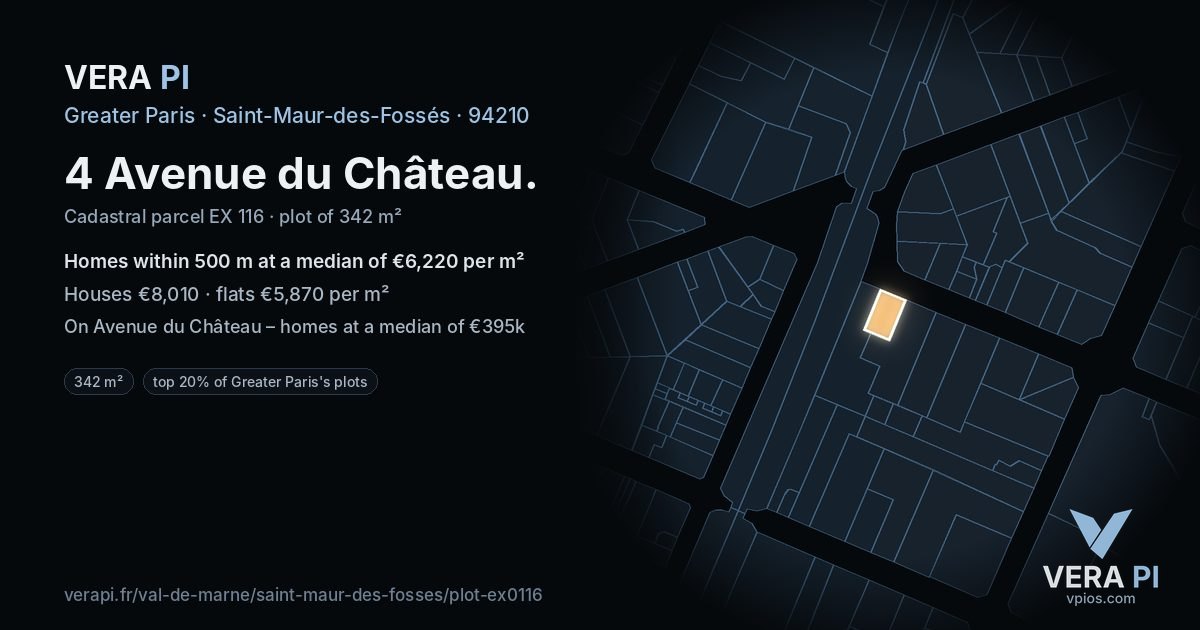 4 Avenue du Château, Saint-Maur-des-Fossés at night – the plot lit, the parcels around coloured by the prices near them