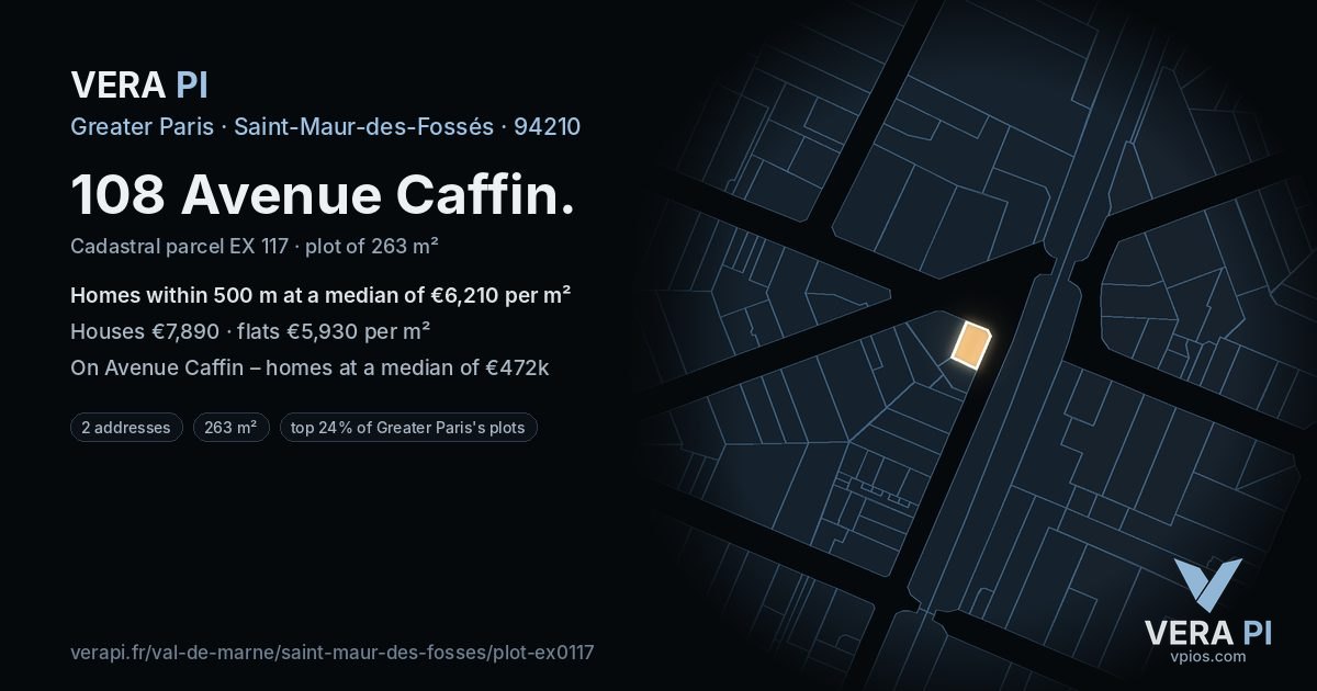 108 Avenue Caffin, Saint-Maur-des-Fossés at night – the plot lit, the parcels around coloured by the prices near them