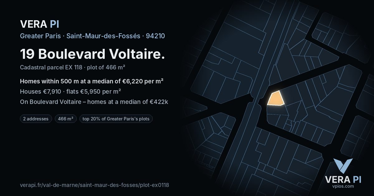 19 Boulevard Voltaire, Saint-Maur-des-Fossés at night – the plot lit, the parcels around coloured by the prices near them