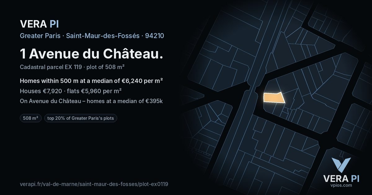1 Avenue du Château, Saint-Maur-des-Fossés at night – the plot lit, the parcels around coloured by the prices near them