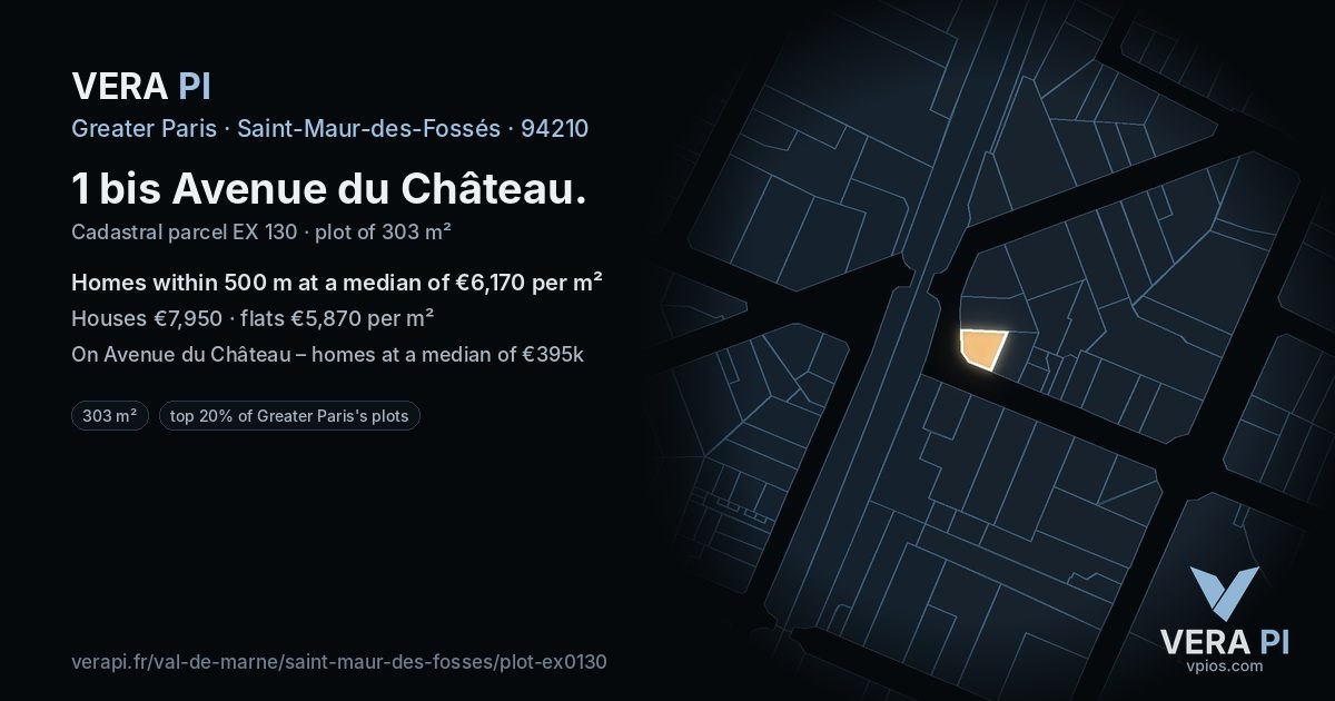 1 bis Avenue du Château, Saint-Maur-des-Fossés at night – the plot lit, the parcels around coloured by the prices near them