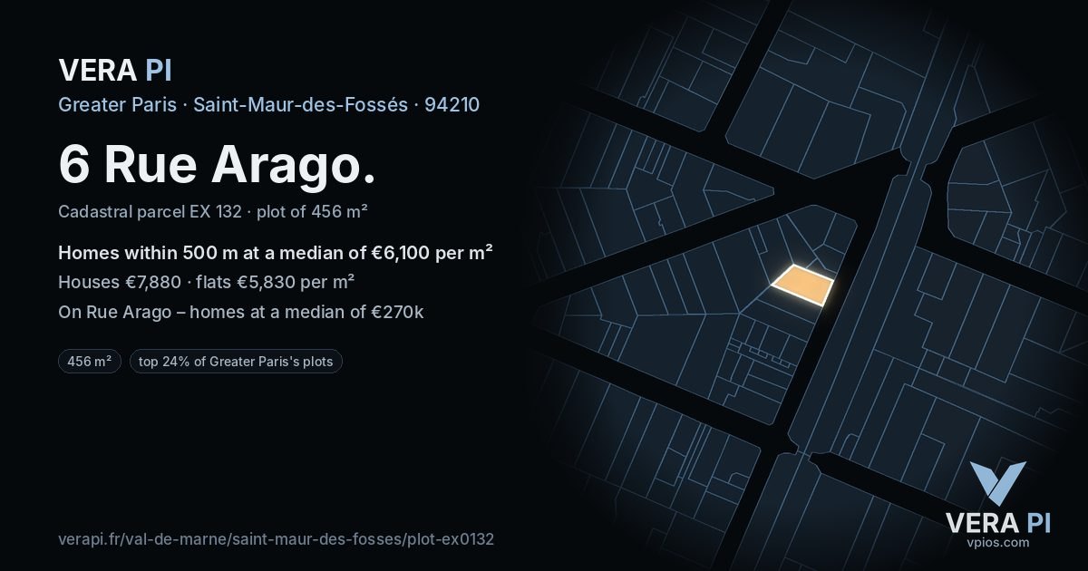 6 Rue Arago, Saint-Maur-des-Fossés at night – the plot lit, the parcels around coloured by the prices near them