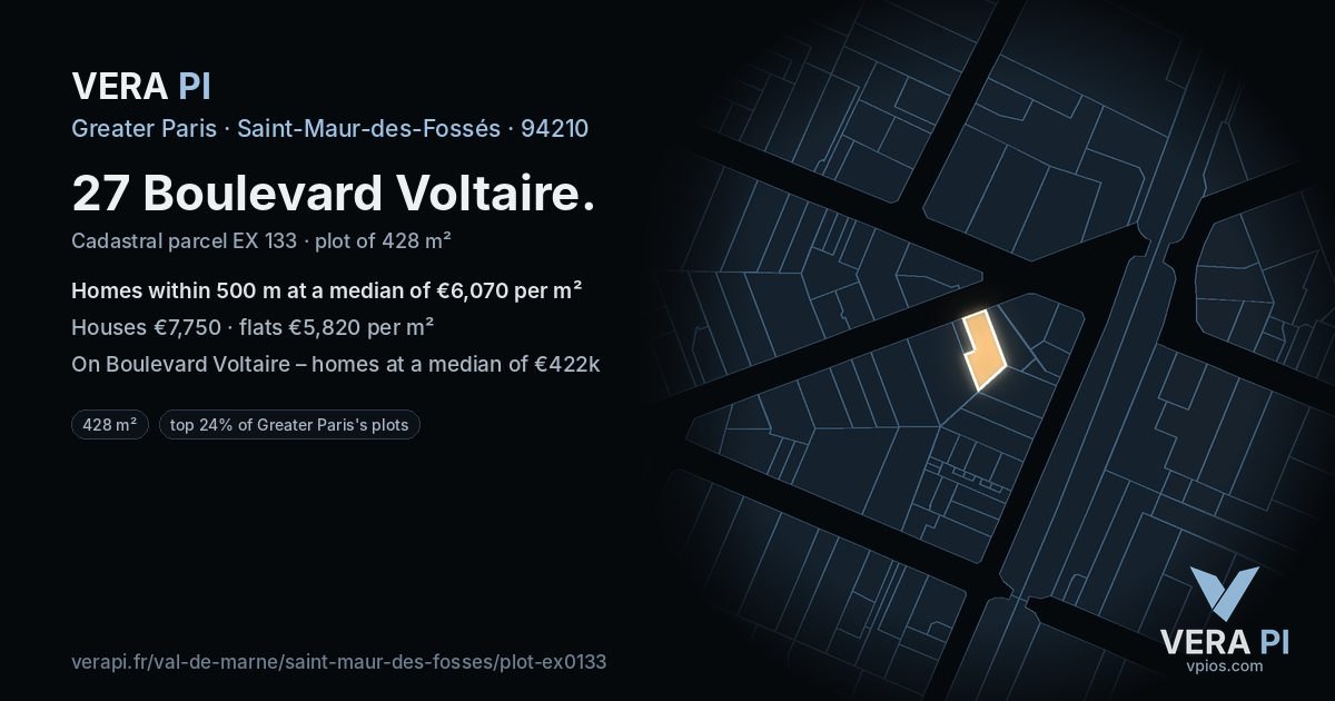 27 Boulevard Voltaire, Saint-Maur-des-Fossés at night – the plot lit, the parcels around coloured by the prices near them