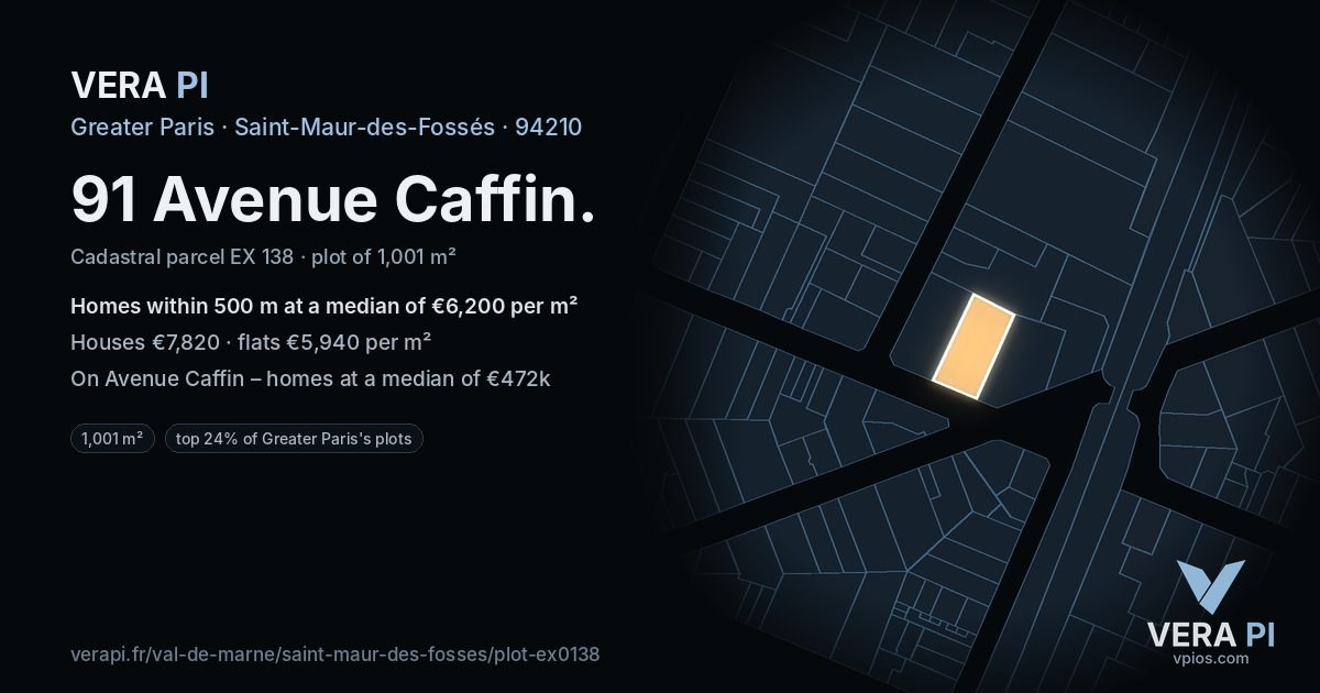 91 Avenue Caffin, Saint-Maur-des-Fossés at night – the plot lit, the parcels around coloured by the prices near them