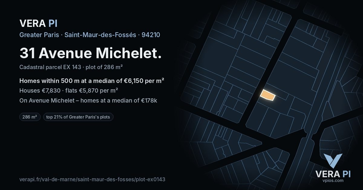 31 Avenue Michelet, Saint-Maur-des-Fossés at night – the plot lit, the parcels around coloured by the prices near them