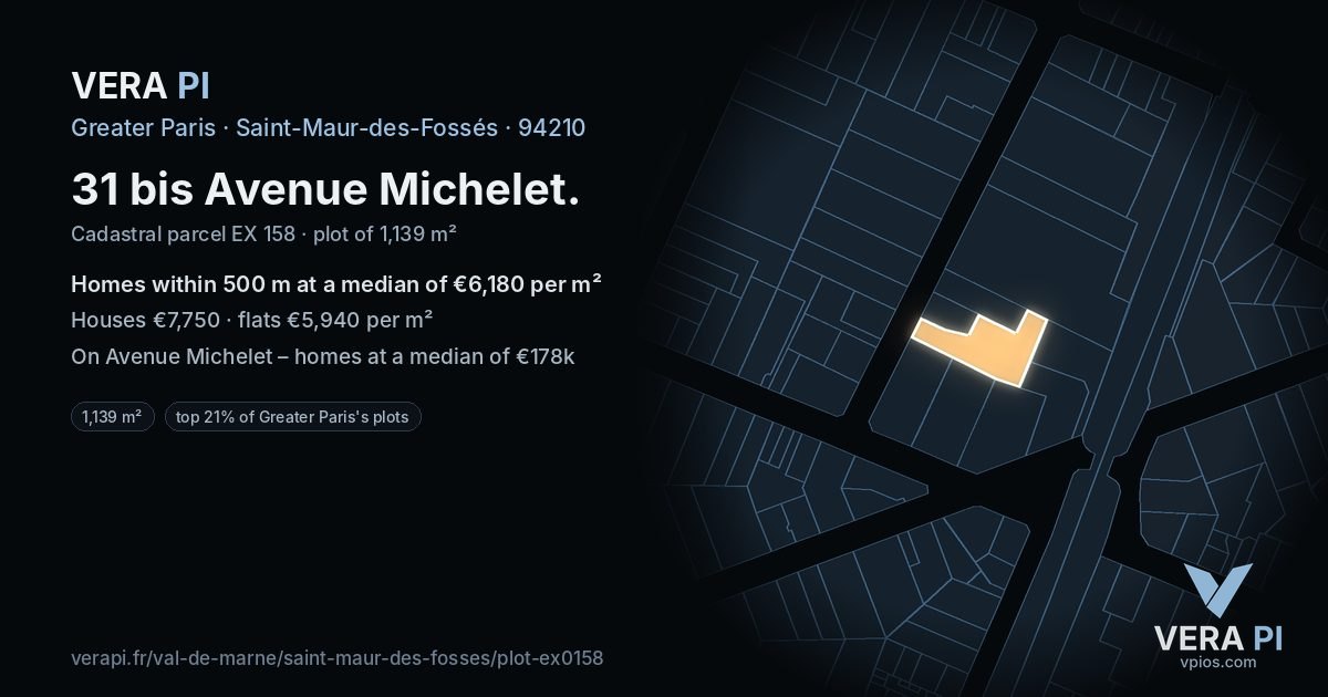 31 bis Avenue Michelet, Saint-Maur-des-Fossés at night – the plot lit, the parcels around coloured by the prices near them