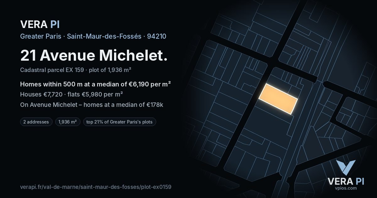 21 Avenue Michelet, Saint-Maur-des-Fossés at night – the plot lit, the parcels around coloured by the prices near them