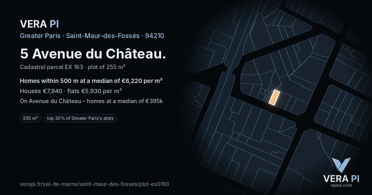 5 Avenue du Château, Saint-Maur-des-Fossés at night – the plot lit, the parcels around coloured by the prices near them