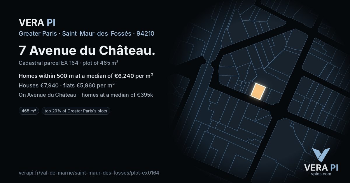 7 Avenue du Château, Saint-Maur-des-Fossés at night – the plot lit, the parcels around coloured by the prices near them