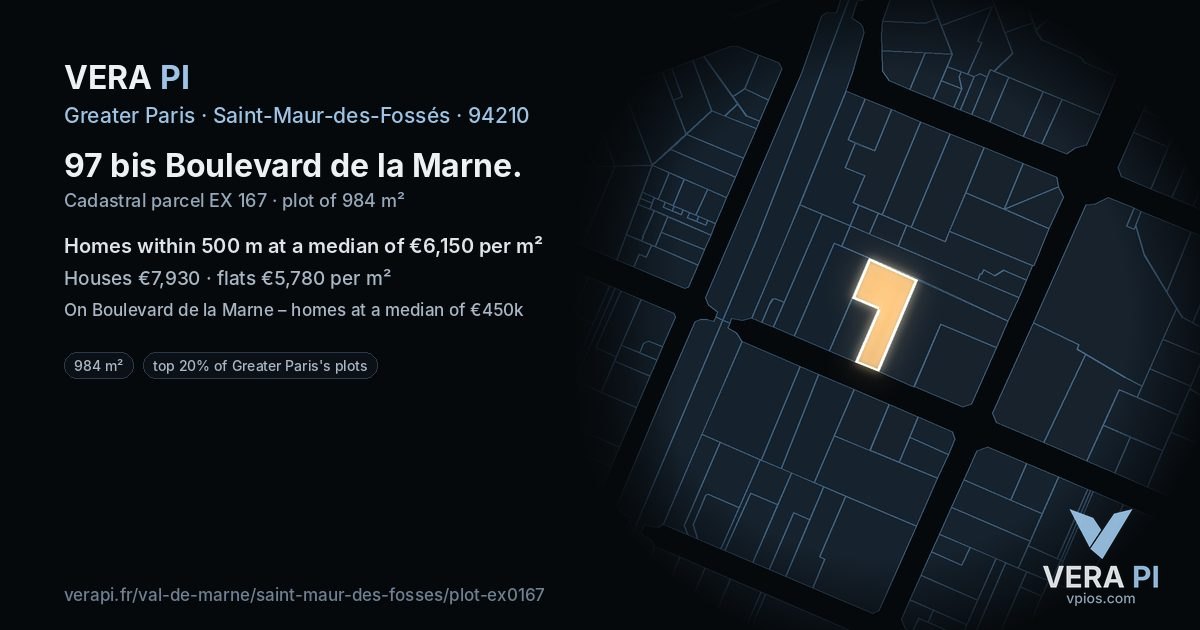 97 bis Boulevard de la Marne, Saint-Maur-des-Fossés at night – the plot lit, the parcels around coloured by the prices near them