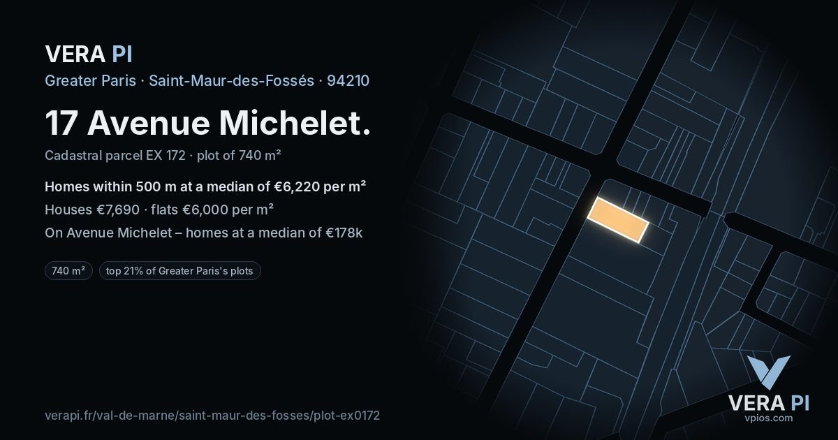 17 Avenue Michelet, Saint-Maur-des-Fossés at night – the plot lit, the parcels around coloured by the prices near them