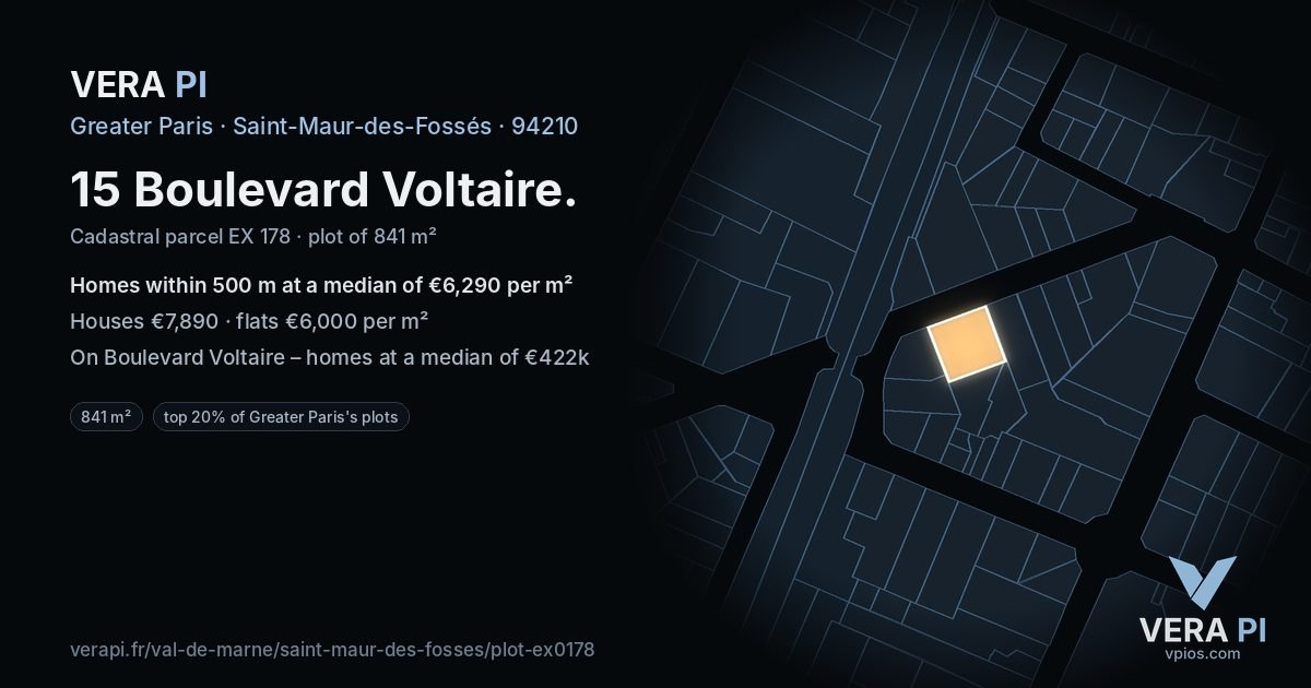 15 Boulevard Voltaire, Saint-Maur-des-Fossés at night – the plot lit, the parcels around coloured by the prices near them