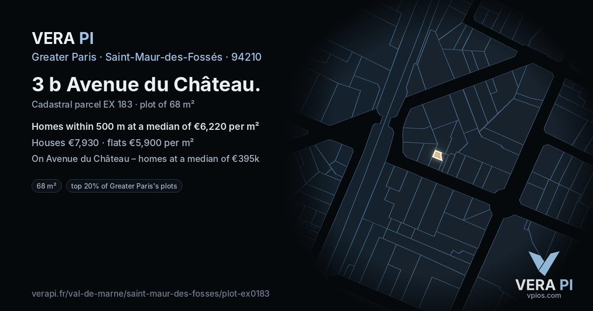 3 b Avenue du Château, Saint-Maur-des-Fossés at night – the plot lit, the parcels around coloured by the prices near them