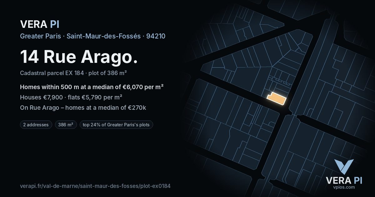 14 Rue Arago, Saint-Maur-des-Fossés at night – the plot lit, the parcels around coloured by the prices near them